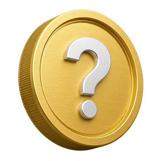 Decorative golden 3D coin featuring a question mark on the FAQ page